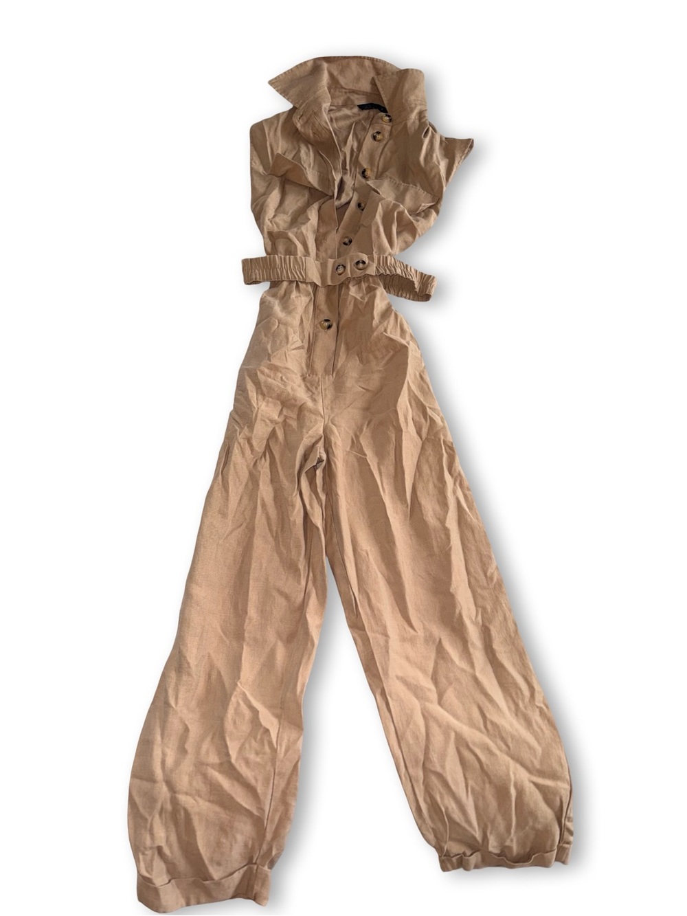 ZARA Sleeveless Beige Utility Jumpsuit with Belt